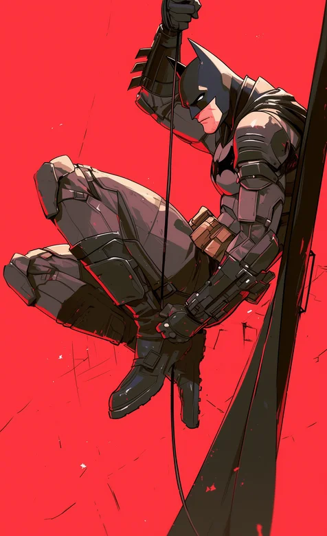 蝙蝠侠，手抓攀登绳的可爱蝙蝠侠卡通手机壁纸图片