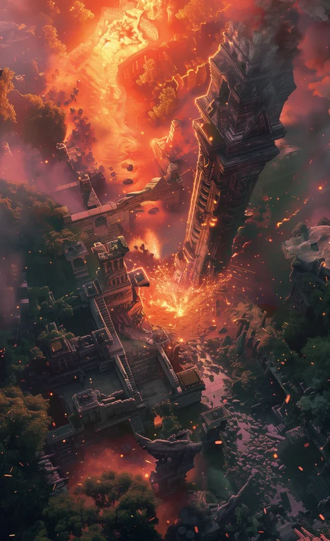 被火焰吞噬的城市，灾难，末日场景，想象，科幻手机壁纸图片