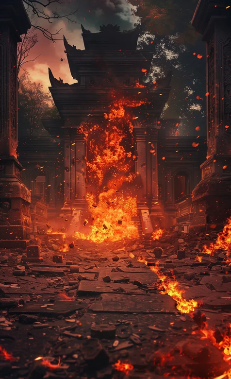 火焰，燃烧，岩浆， 燃烧的建筑，火焰场景手机壁纸图片