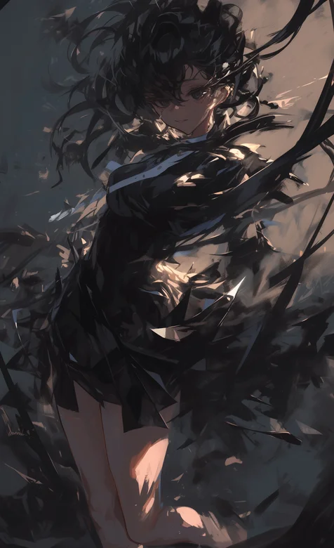 黑裙舞动的动漫少女手机壁纸图片