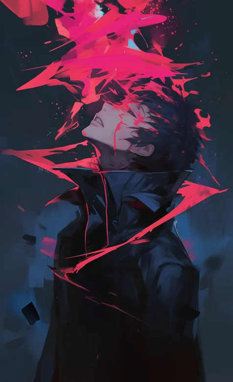 黑暗喷发，仰着头的动漫男孩手机壁纸图片