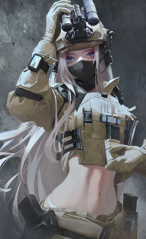 头盔，望远镜，女兵，军服，小蛮腰女兵插画手机壁纸图片