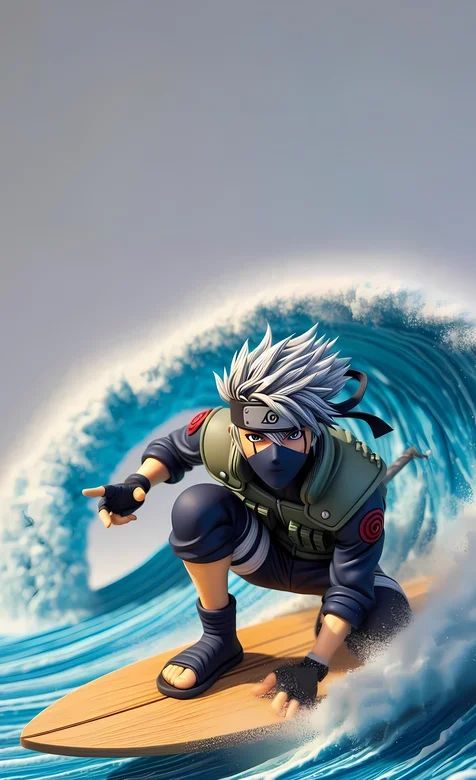 漩涡鸣人，玩冲浪的鸣人卡通玩偶创意手机壁纸图片