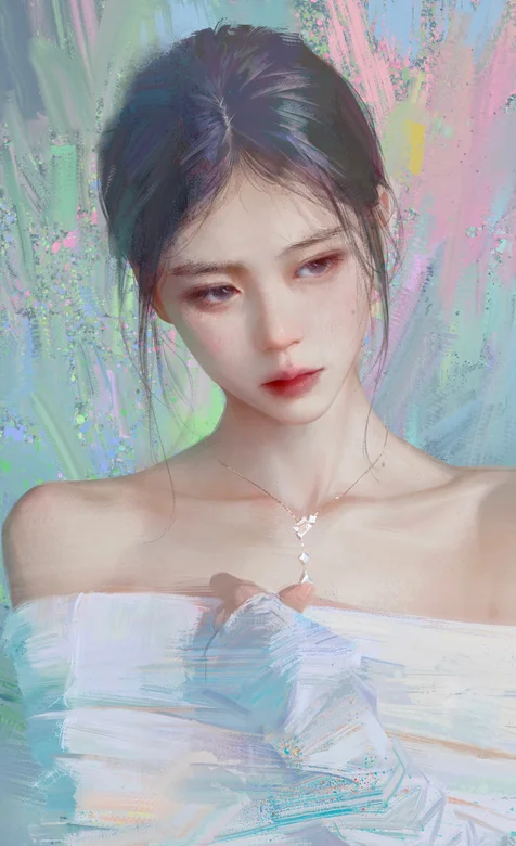 抹胸裙气质美女手绘插画手机壁纸