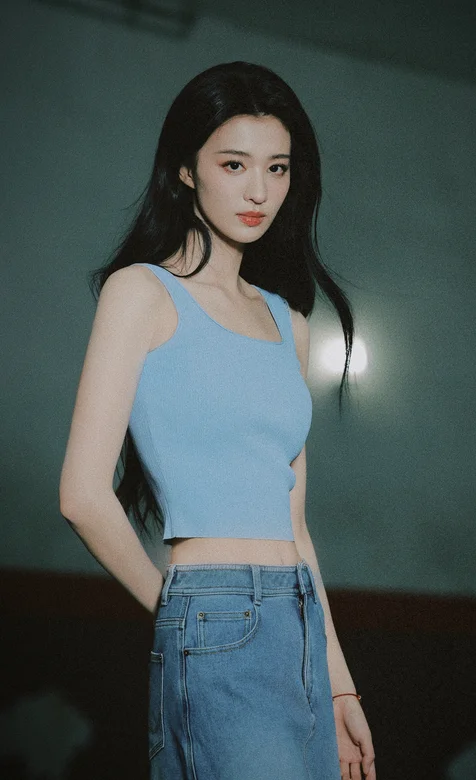 王楚然背心牛仔裤穿搭气质高冷写真手机壁纸