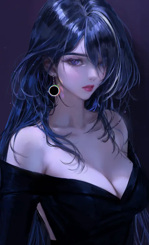 身材丰满性感的深V黑裙AI动漫美女手机壁纸图片