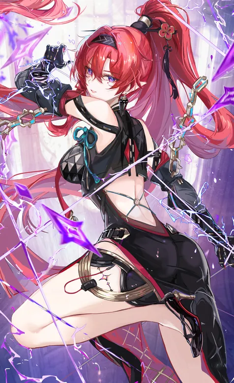 吟霖 鸣潮 身着紧身旗袍，红色马尾辫的吟霖手机壁纸