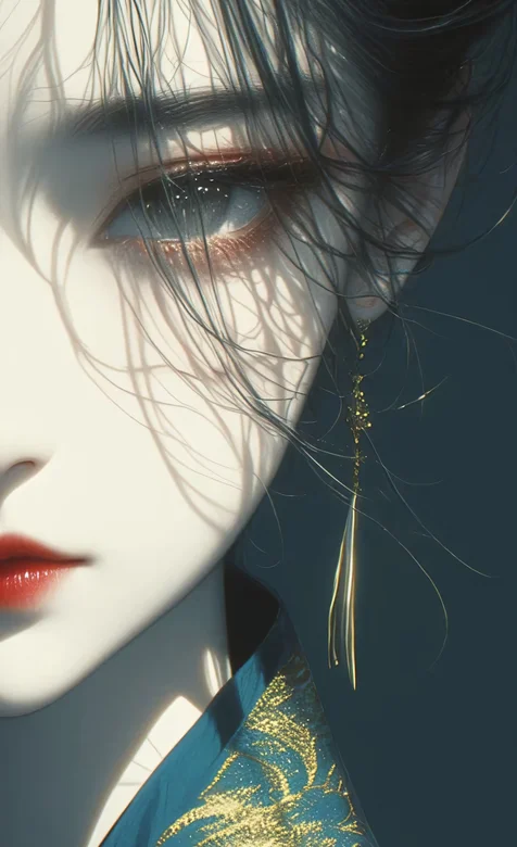 国风女孩，近距离，只露半边脸蛋，眼睛，高冷系国风AI美女手机壁纸图片