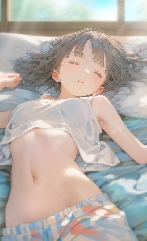 午睡，睡着了的可爱动漫少女小蛮腰插画手机壁纸