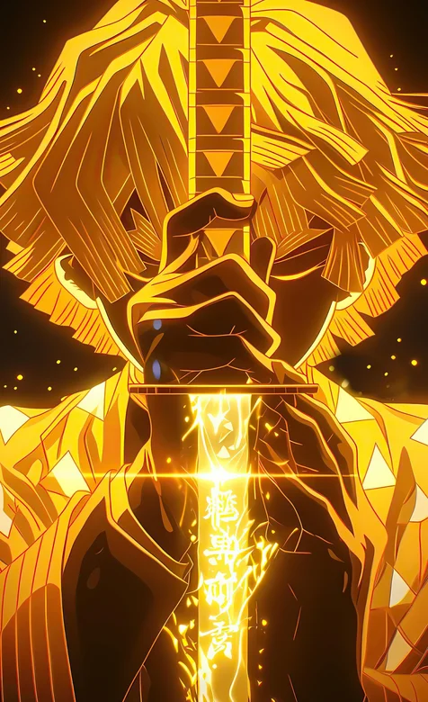 我妻善逸，金色人物，宝剑，我妻善逸手机壁纸图片
