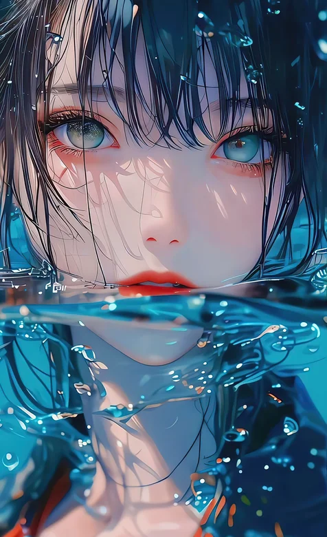 泳池中的AI美女高清手机壁纸图片