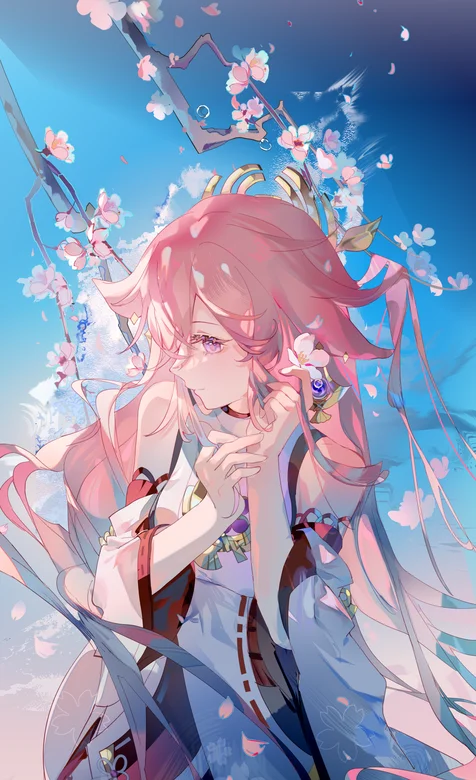 八重神子 桃花 游戏《原神》八重神子插画手机壁纸图片