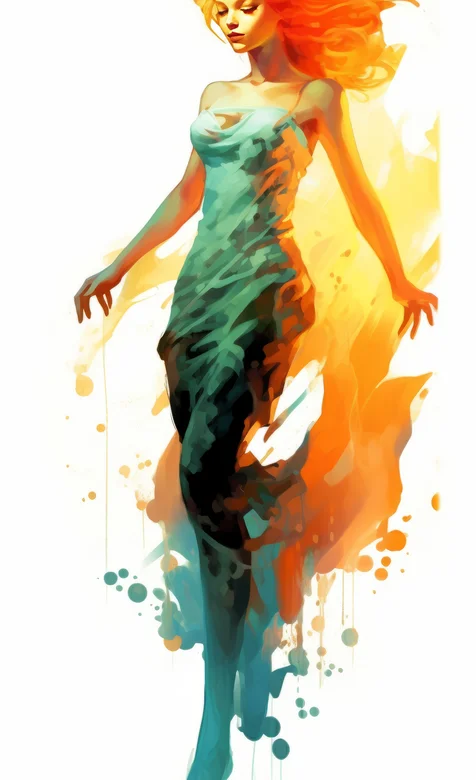 行走中的金发裙装少女创意插画手机壁纸图片