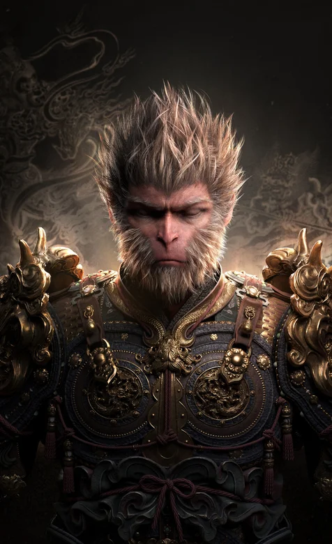 闭着眼睛，全身铠甲的悟空，游戏《黑神话：悟空》手机壁纸图片