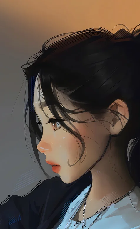 Sam Yang 侧颜美女插画手机壁纸图片