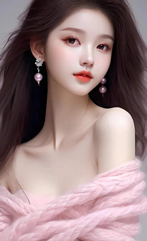 粉色坎肩披身的甜美纯欲AI美女高清手机壁纸图片