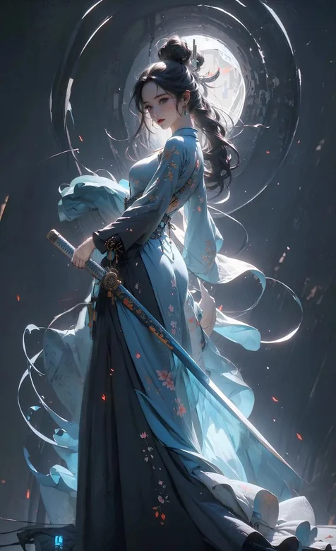 腰挎宝剑的古装，古风AI美女手机壁纸图片