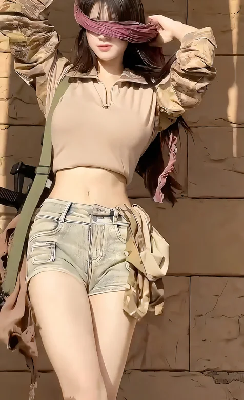 阳光下，靠在墙角的极品身材牛仔短裤美女，女生写真手机壁纸美图