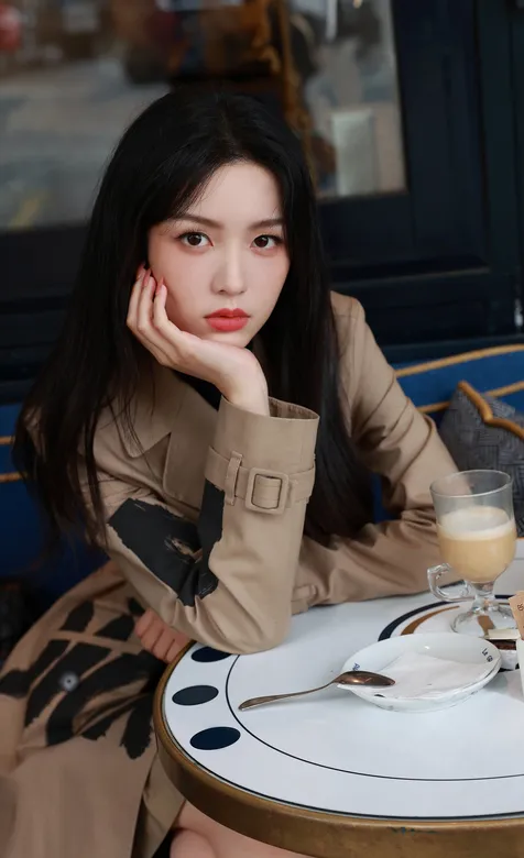 周也卡其色风衣穿着悠闲写真手机壁纸