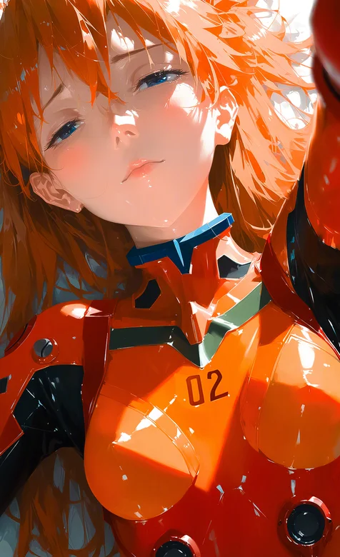 02号红色盔甲机器人橙色头发AI美少女高清美图手机壁纸