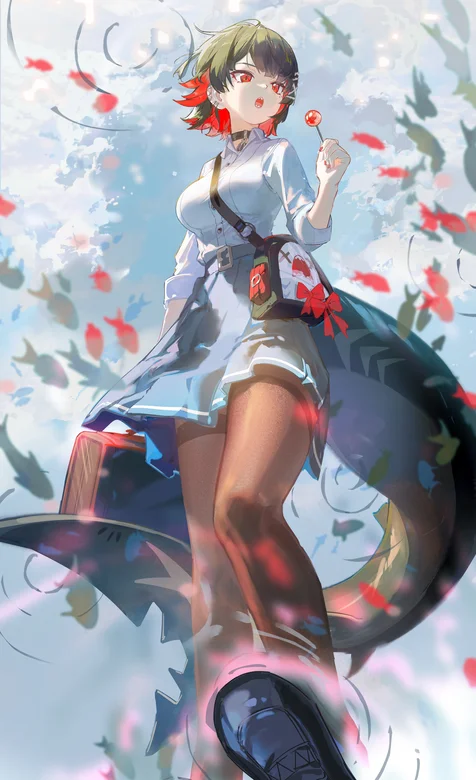 吃棒棒糖的鲨鱼妹艾莲乔，游戏《‌绝区零》人物鲨鱼妹影子手机壁纸图片