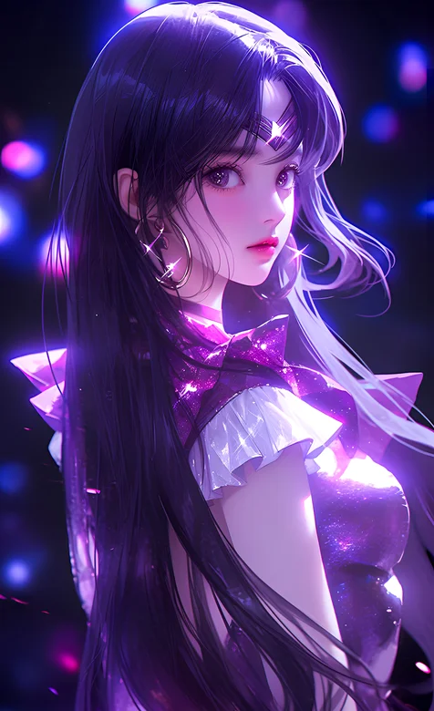 美少女战士 长发披肩，流光溢彩的AI美少女战士手机壁纸图片