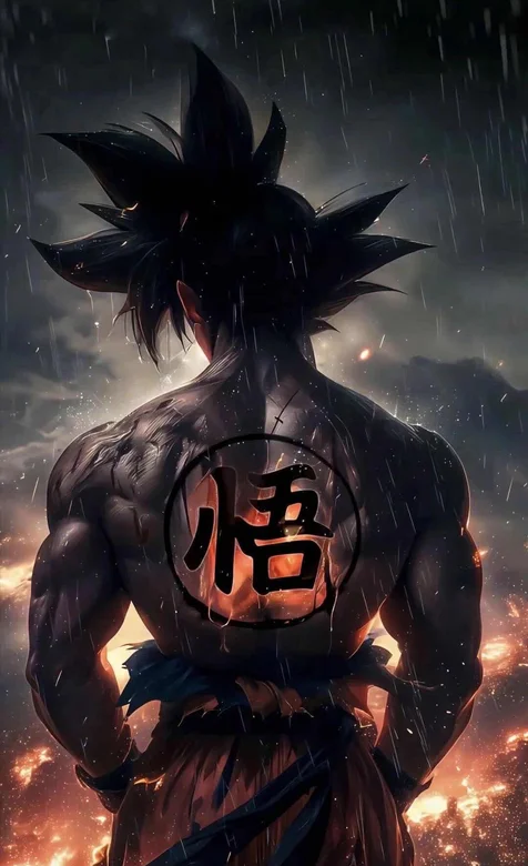 龙珠悟空，背影，火山，下雨，悟空背影AI美图手机壁纸