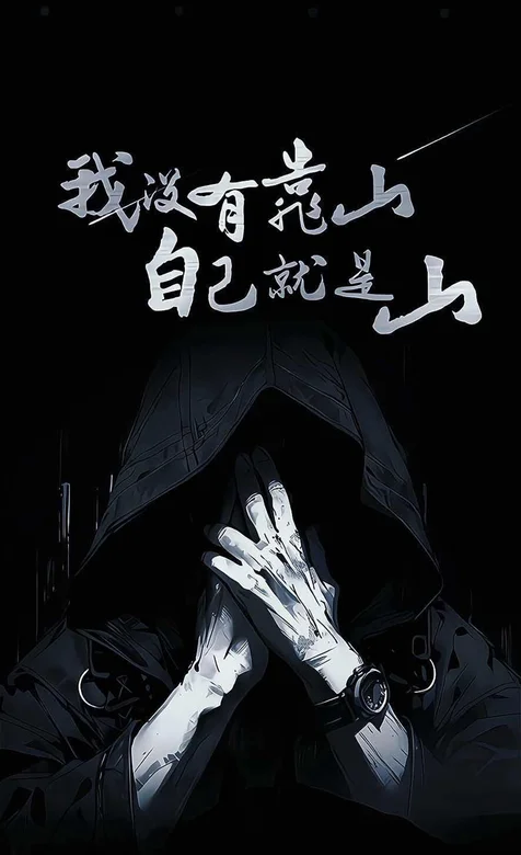 带帽夹克，不露脸的，酷帅男生，黑色背景，创意文字手机壁纸图片