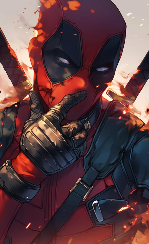 漫威人物死侍，摸着下巴的死侍手机壁纸图片