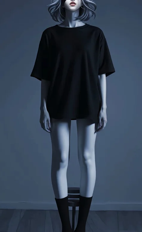 蒙眼，黑衣，短发，AI美少女手机壁纸图片