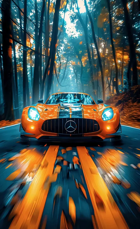 行驶在山间公路上的奔驰跑车汽车手机壁纸图片