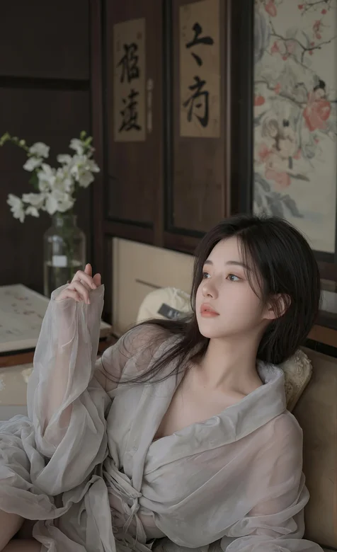 悠然自得, 宛若清风，佛系裙装美女写真手机壁纸