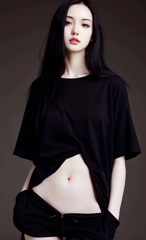 一笑而过,便是晴天，长发，黑衣，短裤辣眼睛赞美美女手机壁纸图片