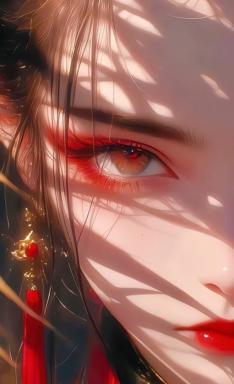 古装美女，红妆，红唇，凤眼，古风AI美女肖像手机壁纸图片