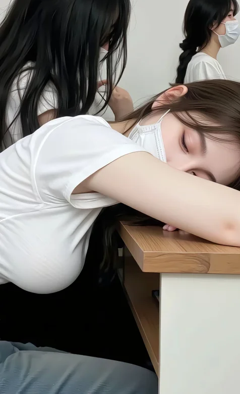趴在课堂书桌上睡觉的AI美女高清手机壁纸图片