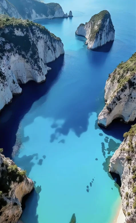 海峡，大海，蓝色，岛屿，峭壁，俯瞰视觉，唯美海上风景手机壁纸