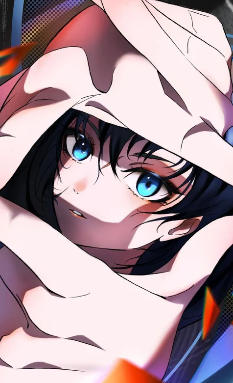 手比拍照手势的蓝色眼睛动漫女生创意手机壁纸美图