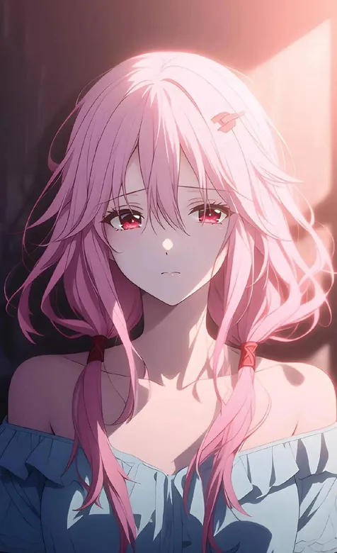 楪祈壁纸，站着墙前，泪眼汪汪 动漫少女楪祈手机壁纸插画美图