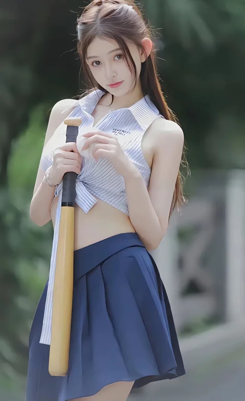 棒球美女，JK裙美女，街拍棒球美少女写真手机壁纸