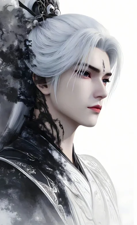 王林，国漫《仙逆》人物王林侧颜，水墨风，手机壁纸图片