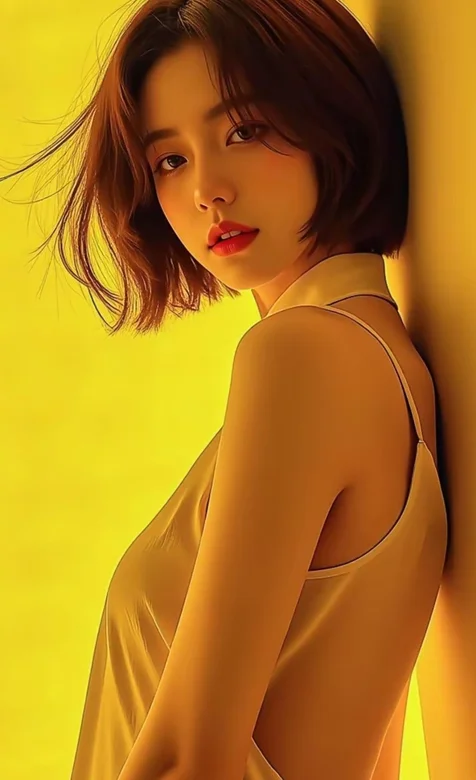 高颜值短发女神吊带睡裙穿着AI手机壁纸