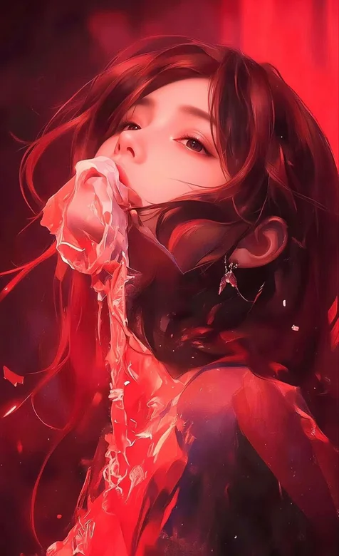 红衣美女创意插画手机壁纸图片