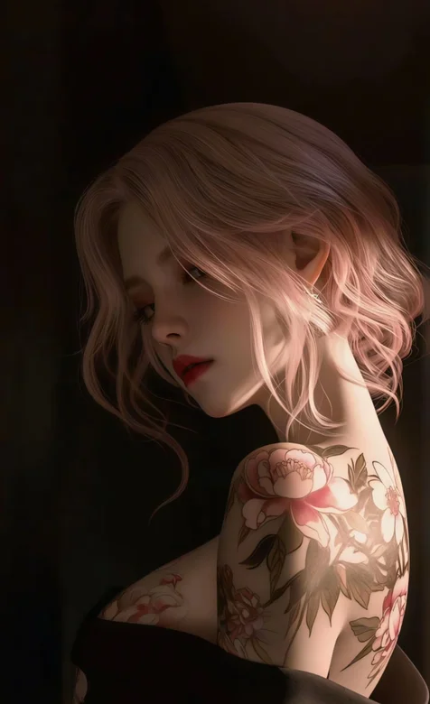 肩膀纹身美女侧颜手机壁纸图片