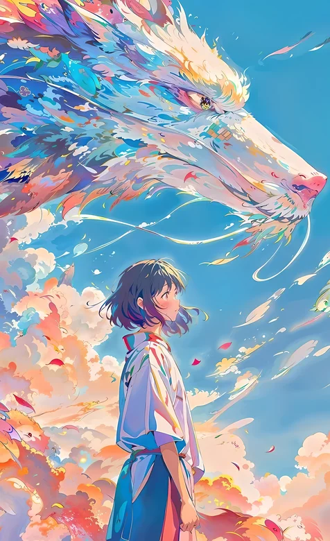 龙，女孩，二次元，少女AI插画手机壁纸图片