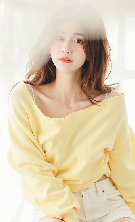 一袭黄裳，恍若暖阳，温柔包裹每一寸空间，黄衣，白色短裤美女小姐姐2手机图片