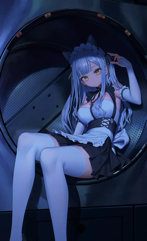 坐在边沿上的女仆装二次可爱丝袜女生手机壁纸图片