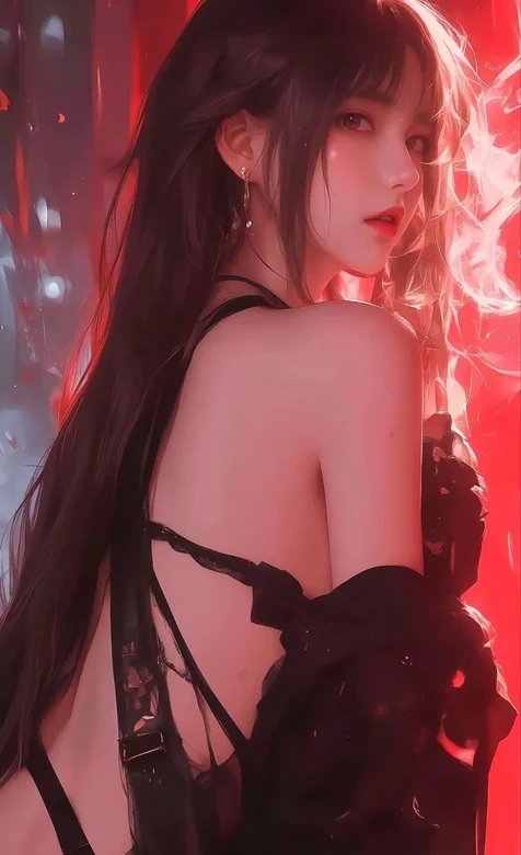 红色 浪漫2 露背装AI美女侧颜背影手机壁纸