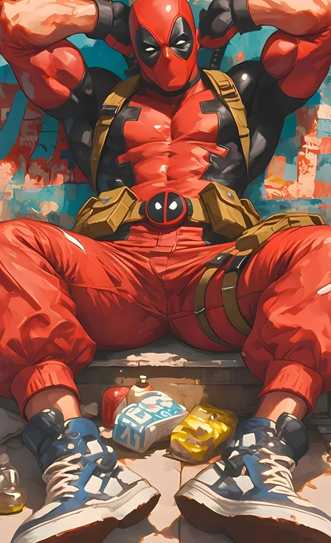 死侍，双手抱头，靠坐在墙角的死侍手机壁纸图片