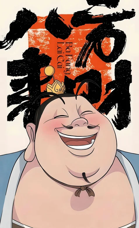 大乙真人，八方来财文字动漫插画手机壁纸图片