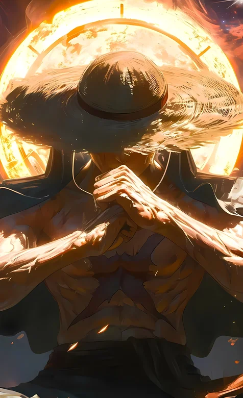 大草帽，抱拳的《海贼王》主角蒙奇・D・路飞酷帅AI手机壁纸图片